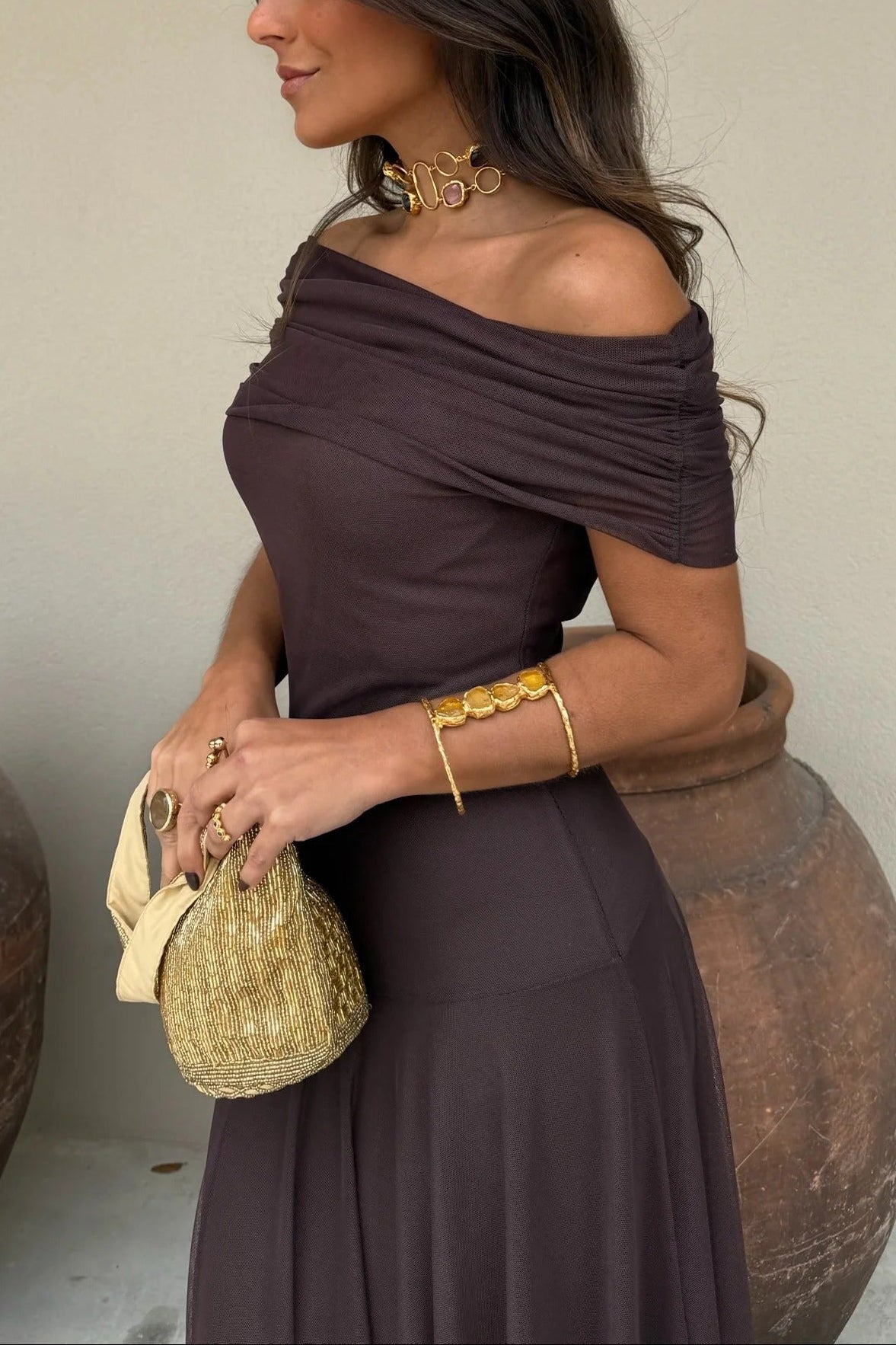 Women's Wedding Guest Dress – Off-Shoulder Maxi Dress