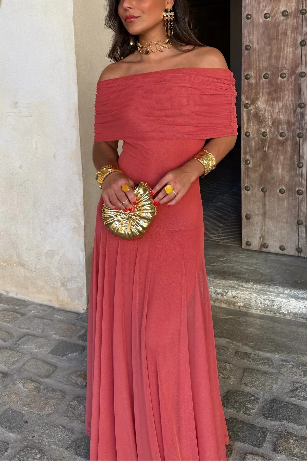 Women's Wedding Guest Dress – Off-Shoulder Maxi Dress