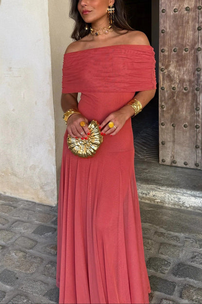 Women's Wedding Guest Dress – Off-Shoulder Maxi Dress