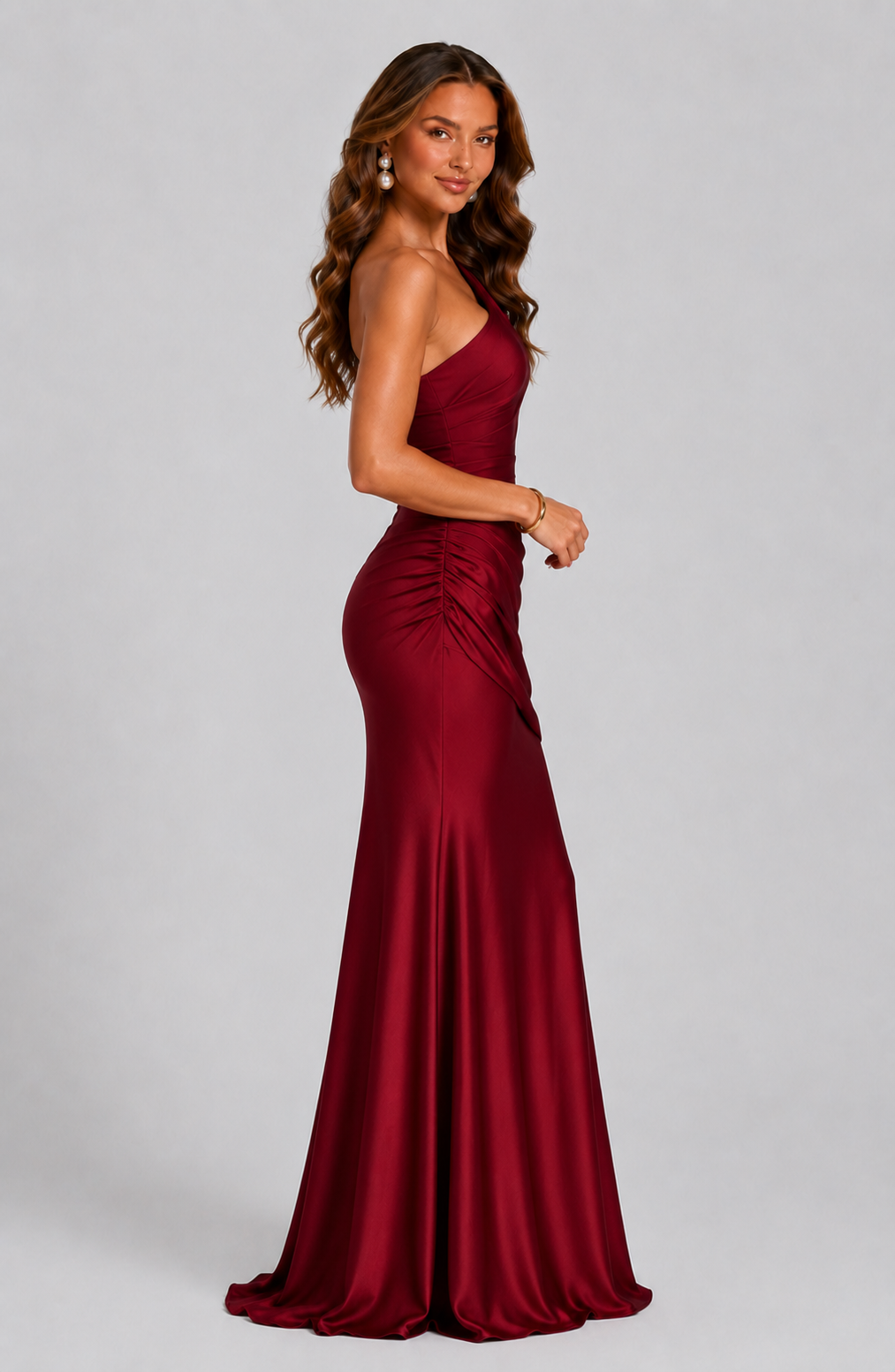 Women's Wedding Guest Dress – One-Shoulder Satin Maxi