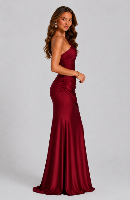 Women's Wedding Guest Dress – One-Shoulder Satin Maxi