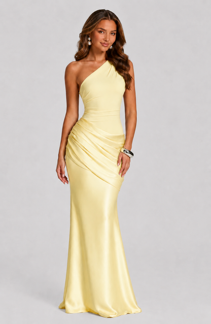 Women's Wedding Guest Dress – One-Shoulder Satin Maxi