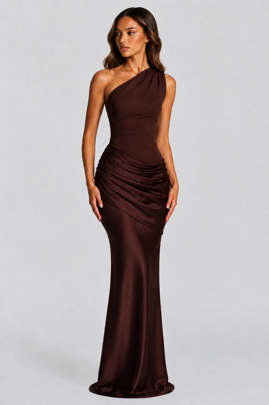 Women's Wedding Guest Dress – One-Shoulder Satin Maxi