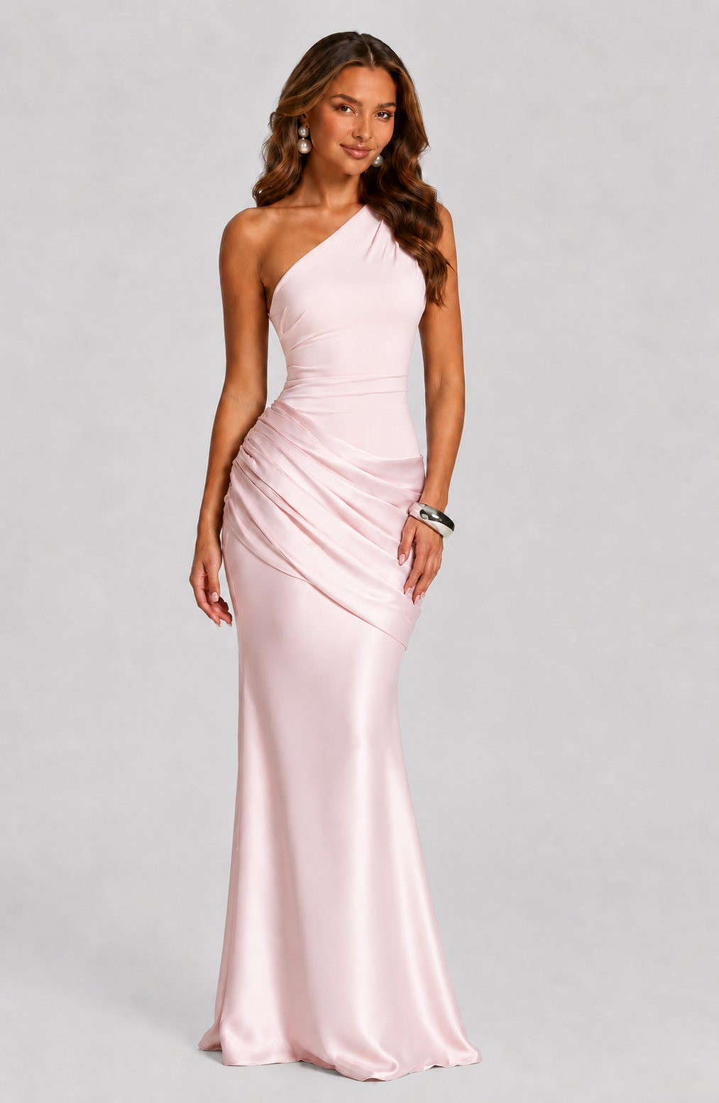 Women's Wedding Guest Dress – One-Shoulder Satin Maxi