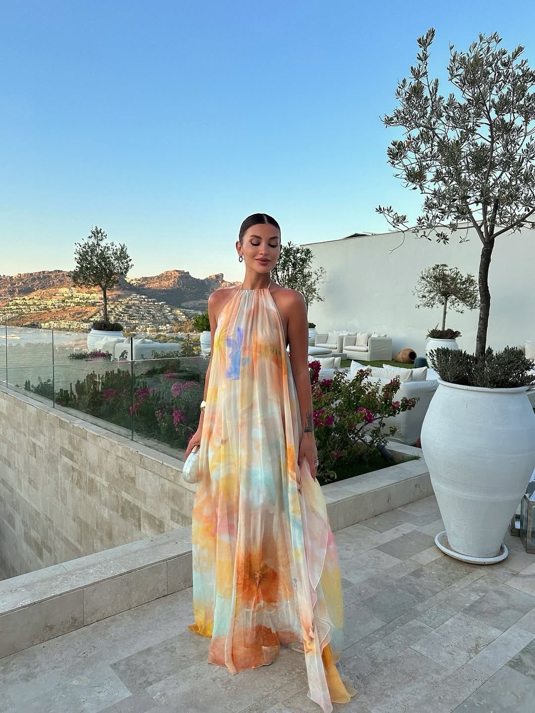 Women's Wedding Guest Dress – Printed Halter Maxi Dress