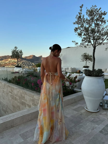 Women's Wedding Guest Dress – Printed Halter Maxi Dress