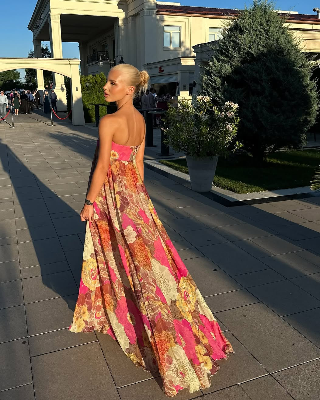 Women's Wedding Guest Dress – Strapless Floral Maxi Dress