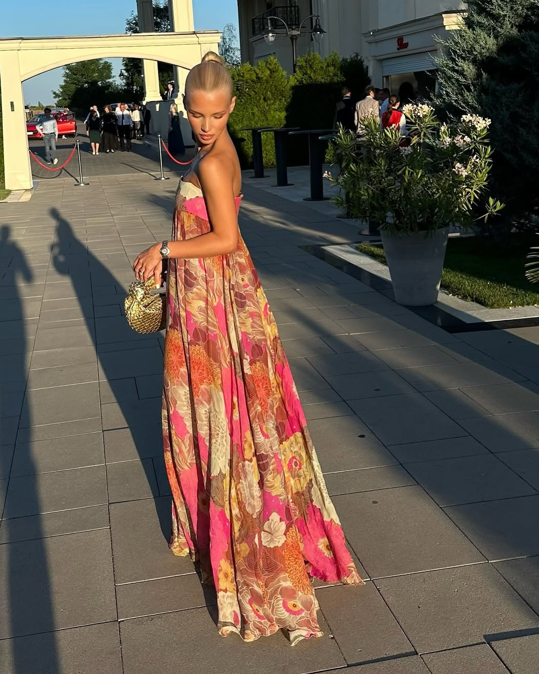 Women's Wedding Guest Dress – Strapless Floral Maxi Dress