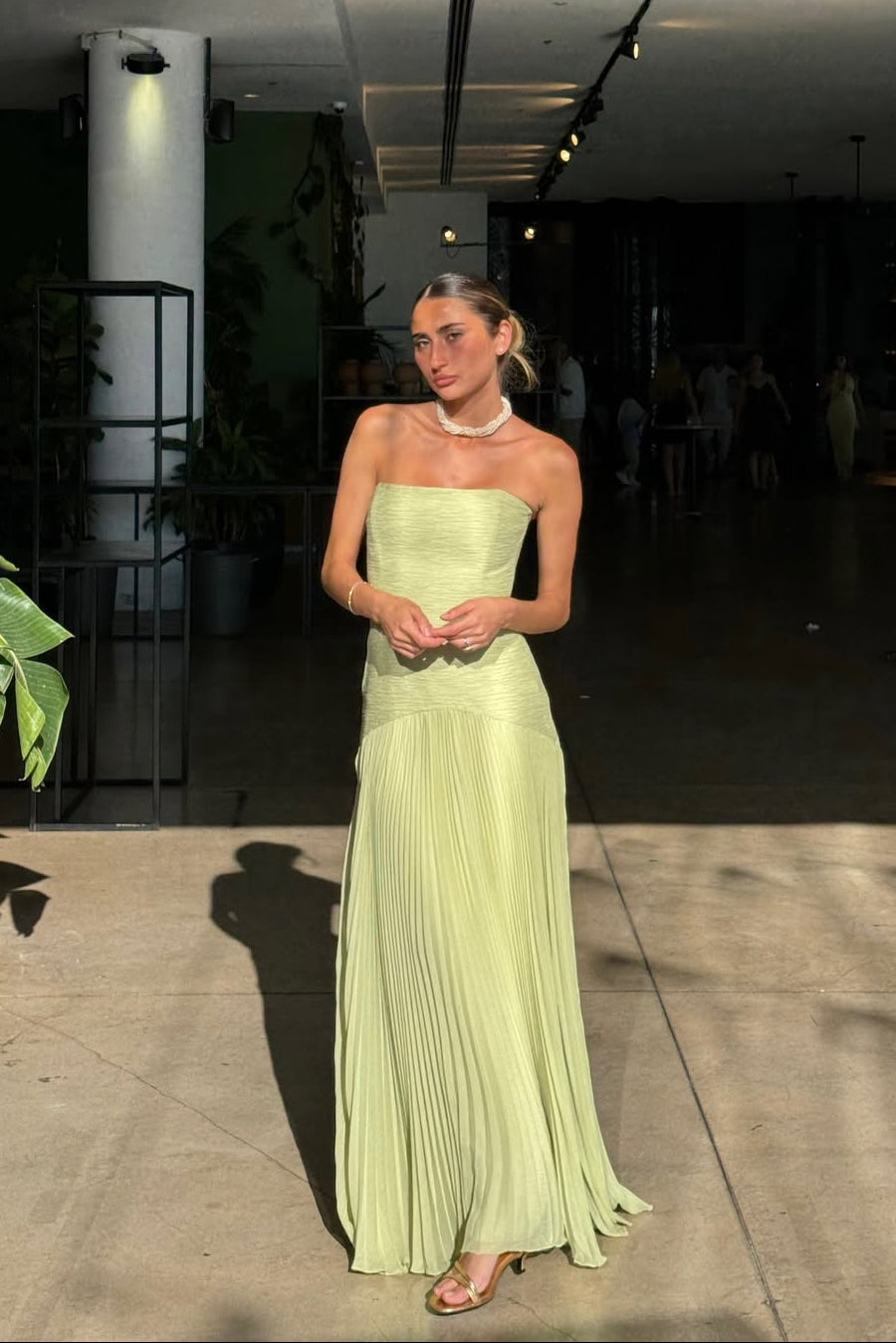 Women's Wedding Guest Dress – Strapless Pleated Maxi Dress