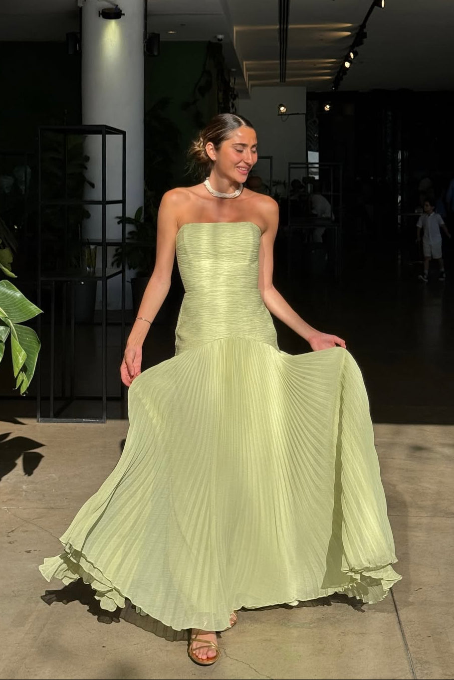 Women's Wedding Guest Dress – Strapless Pleated Maxi Dress