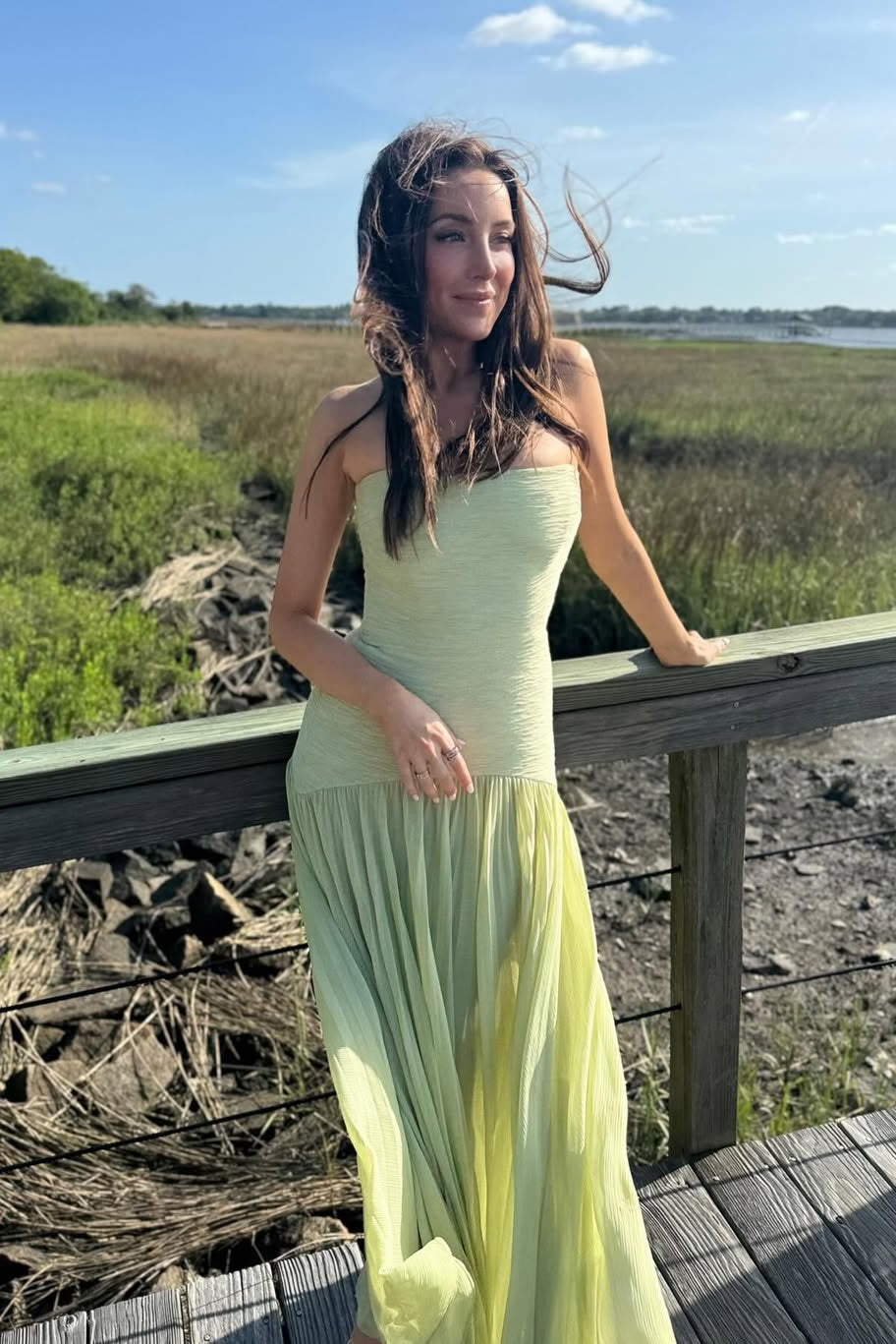 Women's Wedding Guest Dress – Strapless Pleated Maxi Dress