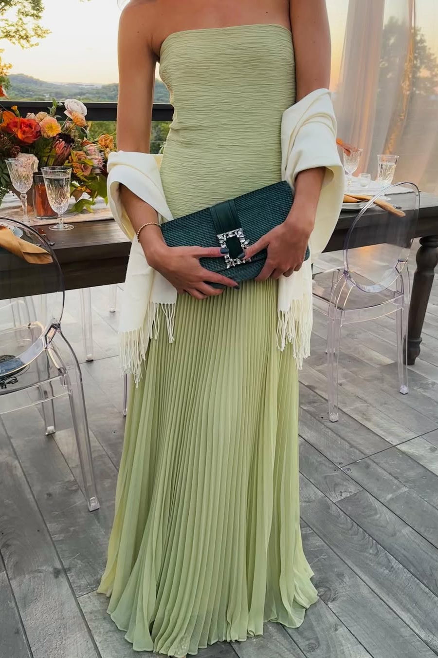 Women's Wedding Guest Dress – Strapless Pleated Maxi Dress