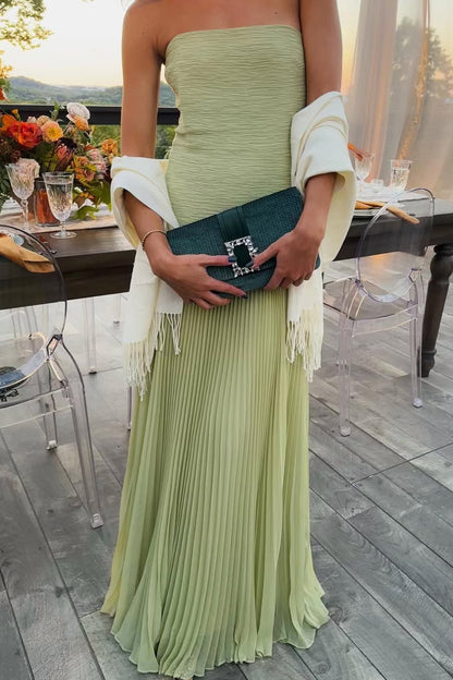 Women's Wedding Guest Dress – Strapless Pleated Maxi Dress