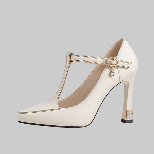 Women's Winter Heels – T-Strap High Heel Pumps
