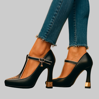 Women's Winter Heels – T-Strap High Heel Pumps