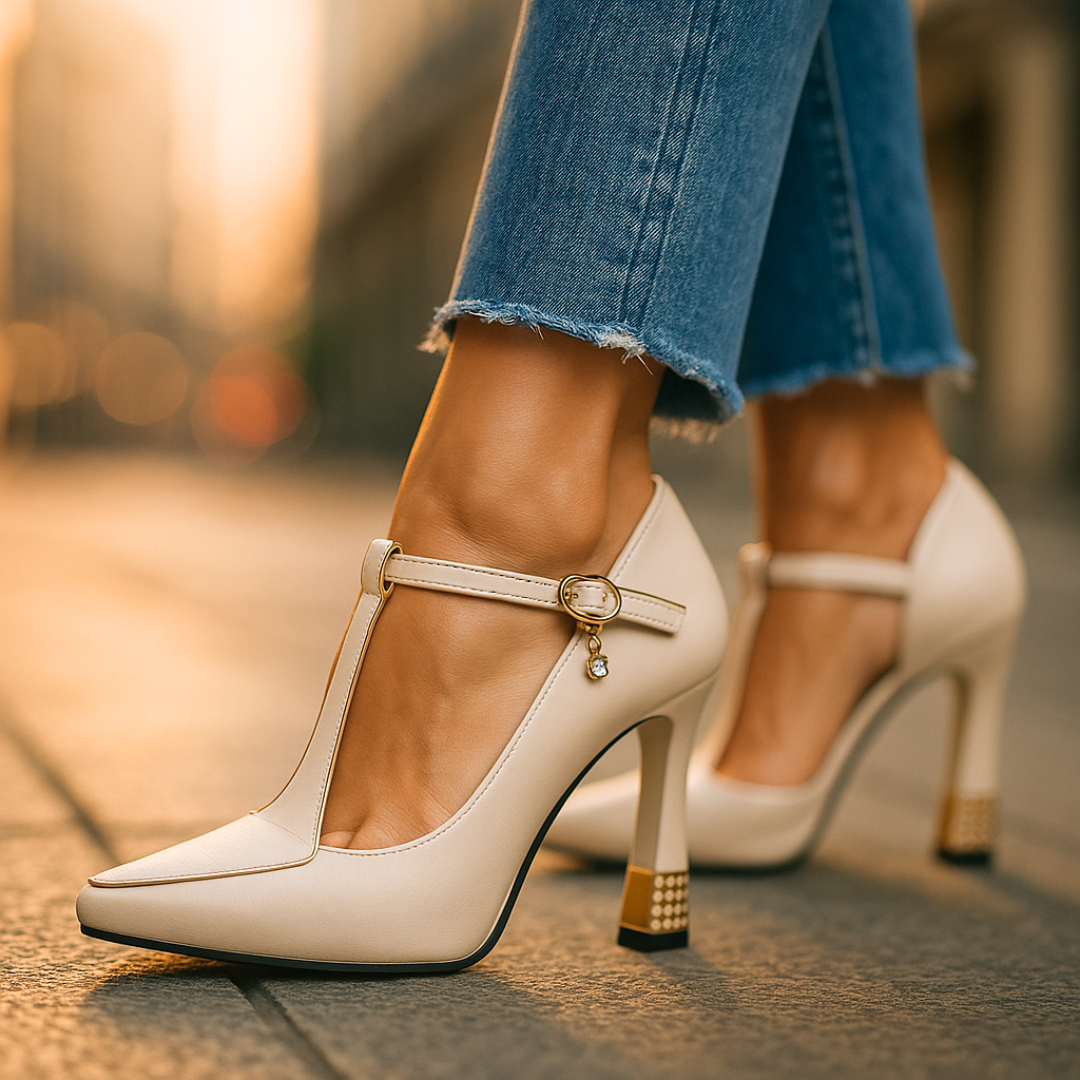 Women's Winter Heels – T-Strap High Heel Pumps