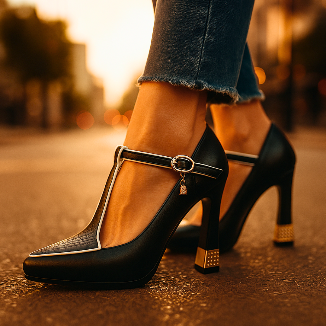 Women's Winter Heels – T-Strap High Heel Pumps