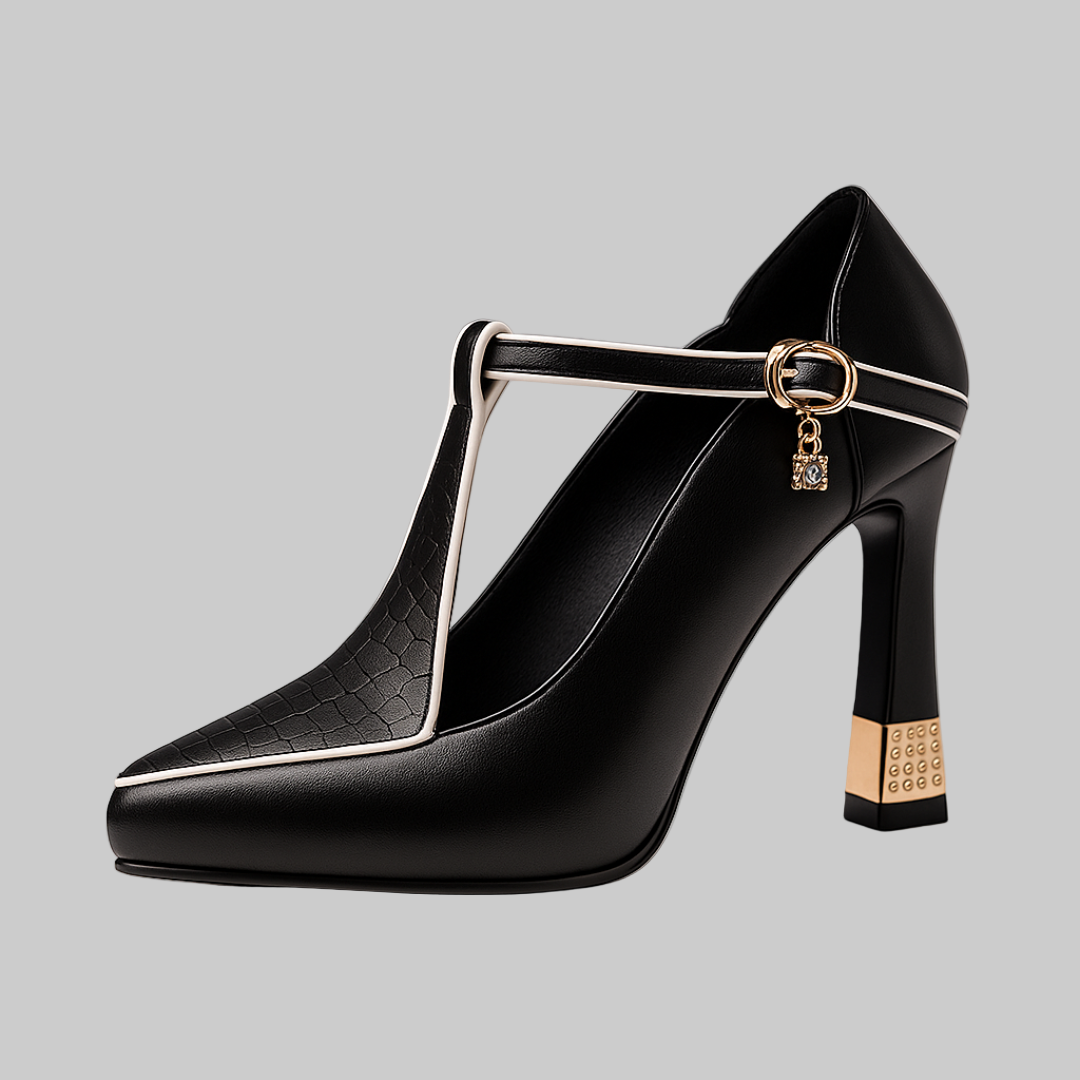 Women's Winter Heels – T-Strap High Heel Pumps