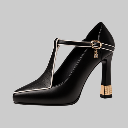 Women's Winter Heels – T-Strap High Heel Pumps