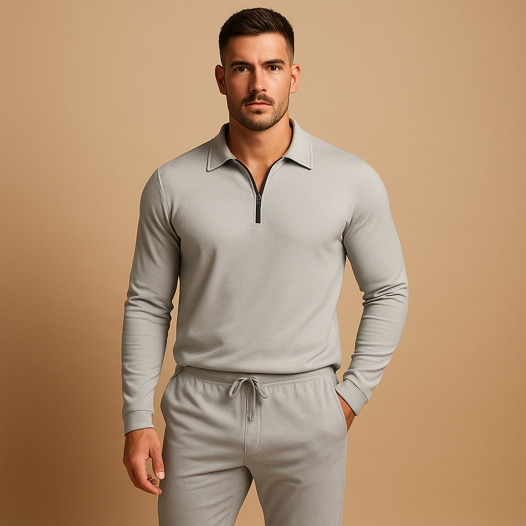 Zipped polo top and tapered jogger set for men | Adrian
