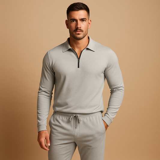 Zipped polo top and tapered jogger set for men | Adrian