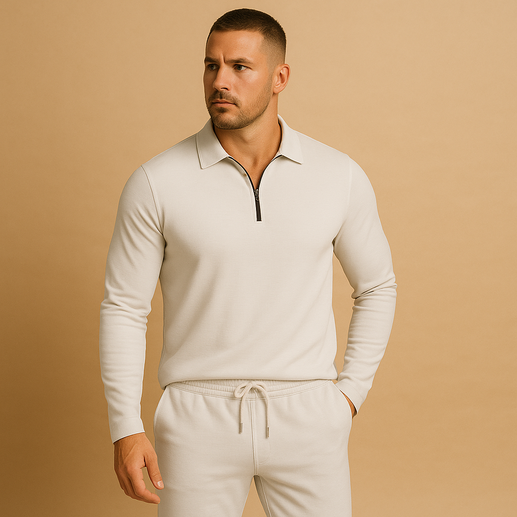 Zipped polo top and tapered jogger set for men | Adrian